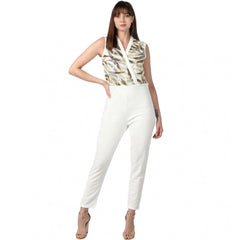Mayawye Women's Polyester Embellished Sleeveless Jumpsuit (White)