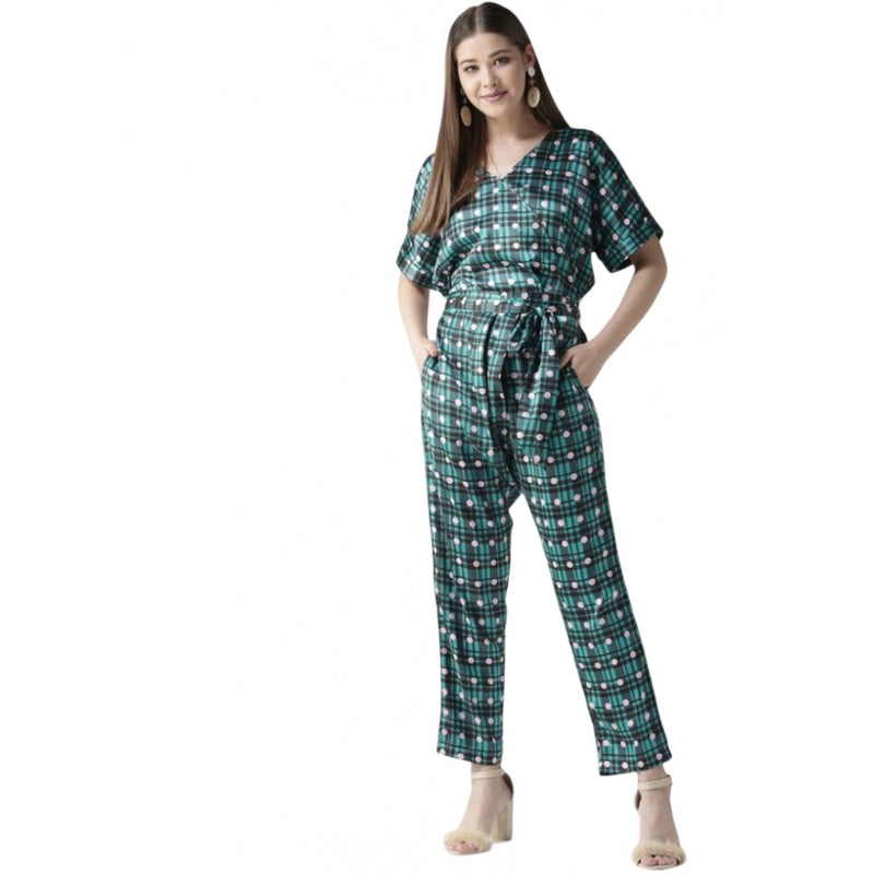 Mayawye Women's Polyester Polka Half Sleeve Jumpsuit (Green)