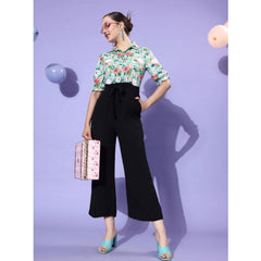 Mayawye Women's Polyester Printed 3/4th Sleeve Jumpsuit (Green - Black)