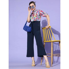 Mayawye Women's Polyester Printed 3/4th Sleeve Jumpsuit (Multicolor - Navy)