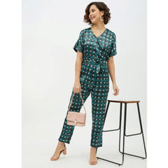 Mayawye Women's Polyester Polka Short Sleeve Jumpsuit (Green)
