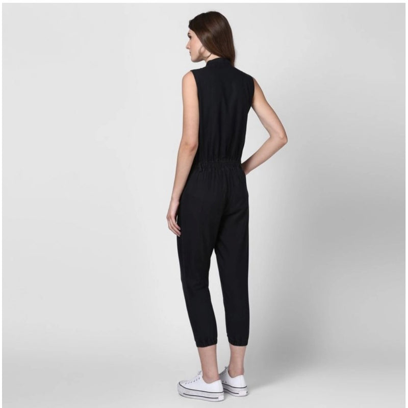 Mayawye Women's Denim Solid Sleeveless Jumpsuit (Black)