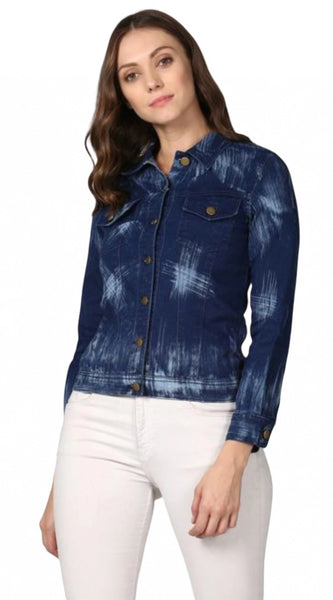 Mayawye Women's Denim Washed Long Sleeve Jacket (Blue)