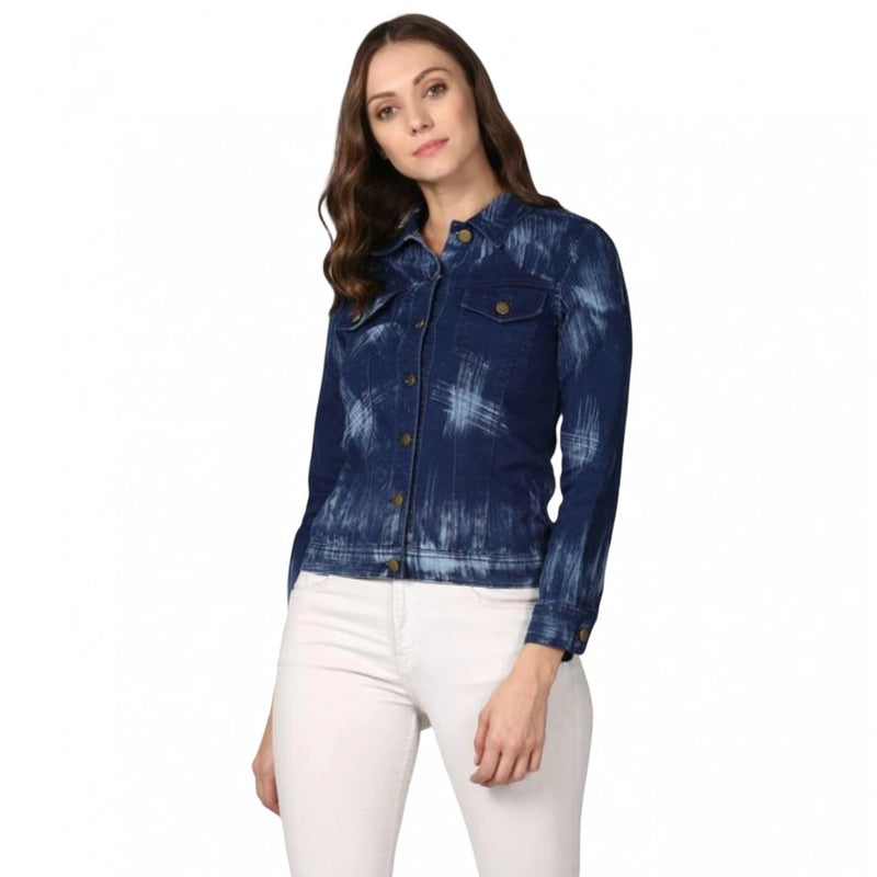 Mayawye Women's Denim Washed Long Sleeve Jacket (Blue)