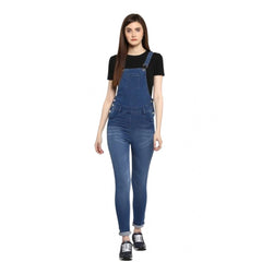 Mayawye Women's Denim Solid Dungaree Pant (Blue)
