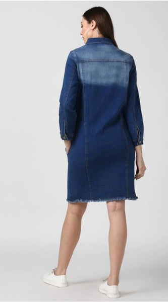 Mayawye Women's Denim Washed Long Sleeve Jacket (Navy Blue)