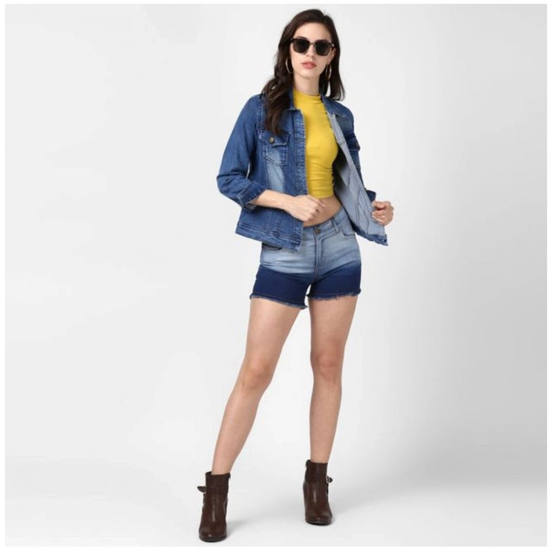 Mayawye Women's Denim Hand Painted Long Sleeve Jacket (Blue)