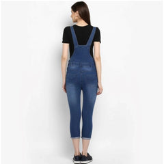 Mayawye Women's Denim Solid Dungaree Pant (Blue)