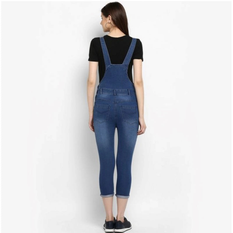 Mayawye Women's Denim Solid Dungaree Pant (Blue)