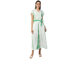 Mayawye Women's Rayon Striped Short Sleeve Jumpsuit (Green - White)