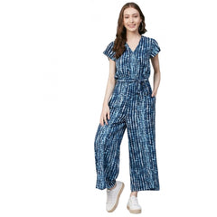 Mayawye Women's Rayon Tie & Dye Short Sleeve Jumpsuit (Blue)