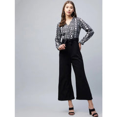 Mayawye Women's Rayon Animal Print Short Sleeve Jumpsuit (Black)