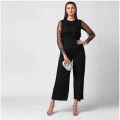 Mayawye Women's Polyester Embellished Long Sleeve Jumpsuit (Black)