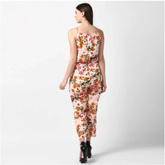 Mayawye Women's Polyester Floral Halter Jumpsuit (Peach)
