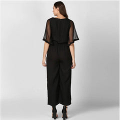 Mayawye Women's Polyester Solid Half Sleeve Jumpsuit (Black)