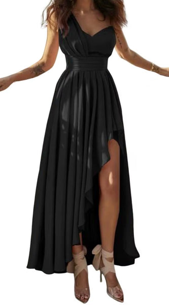 Chest Wrapped Sleeveless Evening Dress Elegant Waist Tight High-Waist Women Dress One Shoulder Irregular Flowy Hem Party Dress