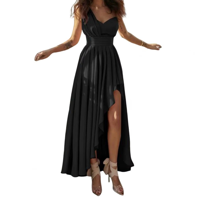 Chest Wrapped Sleeveless Evening Dress Elegant Waist Tight High-Waist Women Dress One Shoulder Irregular Flowy Hem Party Dress
