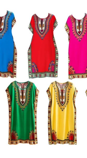 Women Summer Dress Bohemian Printed Street Wear Batwing Sleeve Loose Tunic