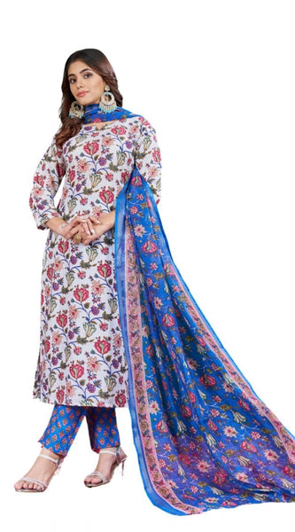 Mayawye Women's Cotton Blend Printed Kurti With Pant Dupatta Set (Multicolor)