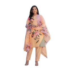 Mayawye Women's Cotton Blend Printed Kurti With Pant Dupatta Set (Orange)