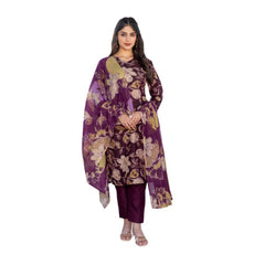 Mayawye Women's Cotton Blend Printed Kurti With Pant Dupatta Set (Purple)