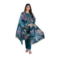 Mayawye Women's Cotton Blend Printed Kurti With Pant Dupatta Set (Rama)