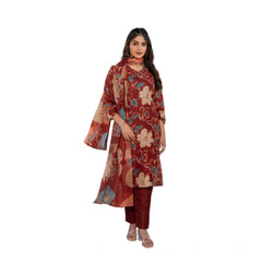 Mayawye Women's Cotton Blend Printed Kurti With Pant Dupatta Set (Rust)