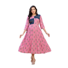 Mayawye Women's Rayon  Print With Embroidery Work A-Line Kurti (Wine)
