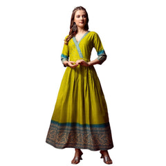 Mayawye Women's Cotton Blend Printed Anarkali Gown (Green)