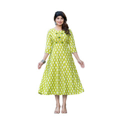 Mayawye Women's Rayon Print With Embroidery Work A-Line Kurti (Parrot)