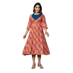 Mayawye Women's Rayon Print With Embroidery Work A-Line Kurti (Multicolor)
