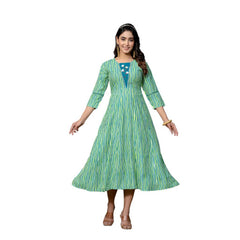 Mayawye Women's Rayon Print With Embroidery Work A-Line Kurti (Rama)