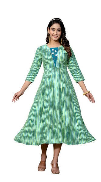 Mayawye Women's Rayon Print With Embroidery Work A-Line Kurti (Rama)