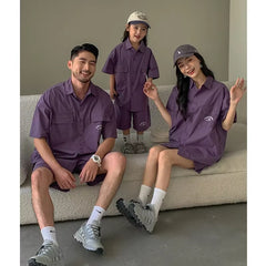 Korean Style and Daughter Son Same Shirts Shorts Outfit Fashion Family Summer Clothes2025Children'S Clothing Sets Father Mother