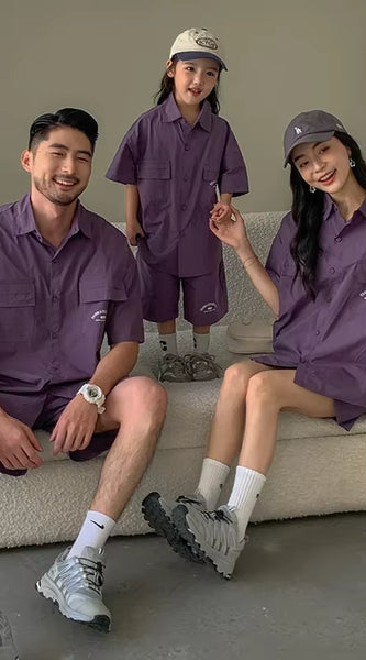 Korean Style and Daughter Son Same Shirts Shorts Outfit Fashion Family Summer Clothes2025Children'S Clothing Sets Father Mother