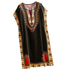 Women Summer Dress Bohemian Printed Street Wear Batwing Sleeve Loose Tunic
