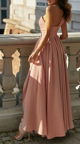 Chest Wrapped Sleeveless Evening Dress Elegant Waist Tight High-Waist Women Dress One Shoulder Irregular Flowy Hem Party Dress