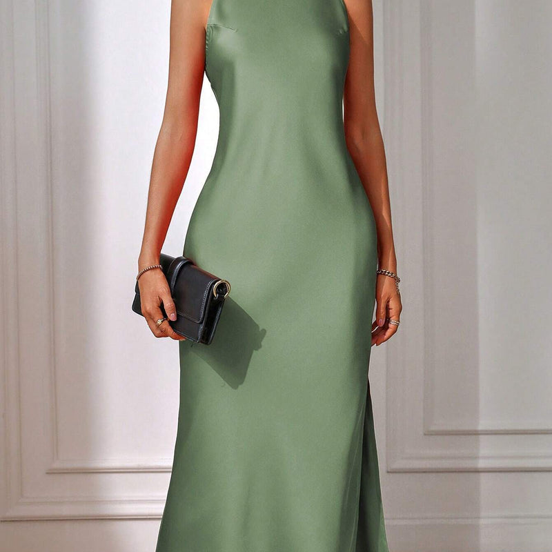 EMERY ROSE Solid Split Thigh Dress Maxi Women Outfit Sage Green Dress Elegantsilk Dress Formal
