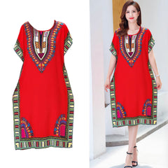 Women Summer Dress Bohemian Printed Street Wear Batwing Sleeve Loose Tunic