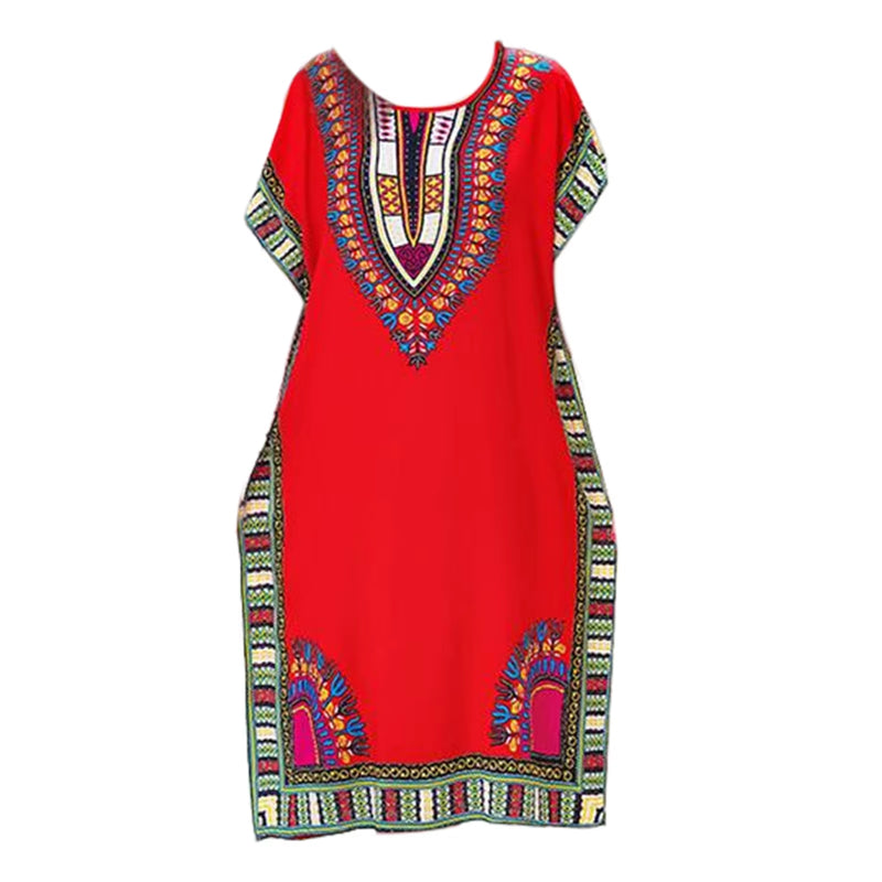 Women Summer Dress Bohemian Printed Street Wear Batwing Sleeve Loose Tunic