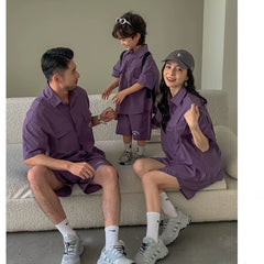 Korean Style and Daughter Son Same Shirts Shorts Outfit Fashion Family Summer Clothes2025Children'S Clothing Sets Father Mother