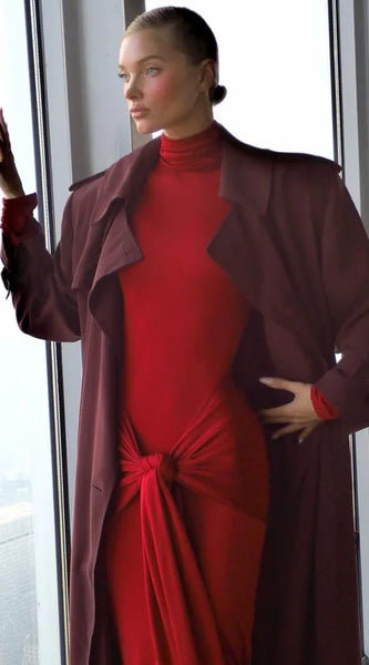 High Neck Long Sleeve Bodycon Dress for Women Tight Elastic Lace up Maxi Long Dress Autumn 2023 New Party Club Vestidos