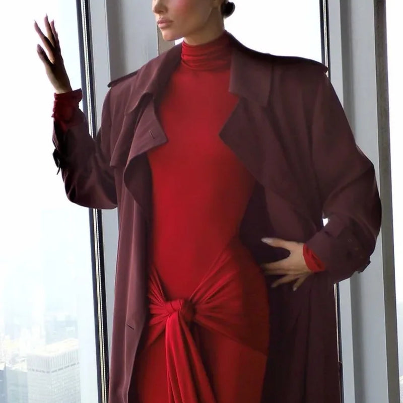 High Neck Long Sleeve Bodycon Dress for Women Tight Elastic Lace up Maxi Long Dress Autumn 2023 New Party Club Vestidos