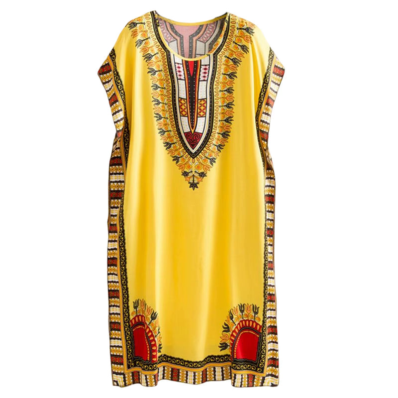 Women Summer Dress Bohemian Printed Street Wear Batwing Sleeve Loose Tunic