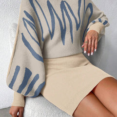 Chiquease Graphic Pattern Batwing Sleeve Sweater Dress Fall Winter Cloth for Women