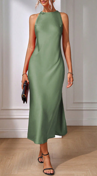 EMERY ROSE Solid Split Thigh Dress Maxi Women Outfit Sage Green Dress Elegantsilk Dress Formal