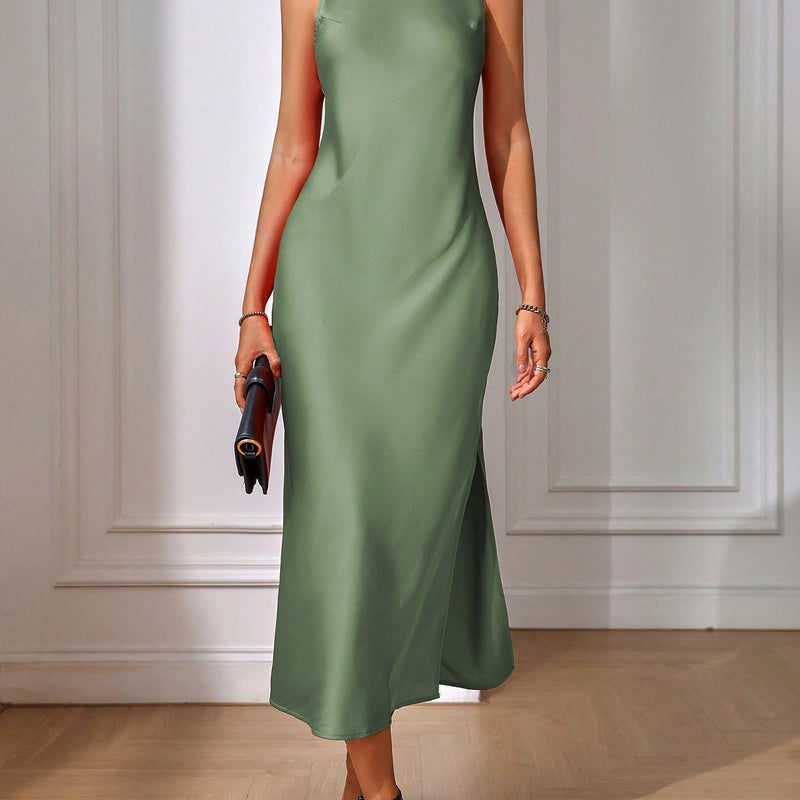 EMERY ROSE Solid Split Thigh Dress Maxi Women Outfit Sage Green Dress Elegantsilk Dress Formal