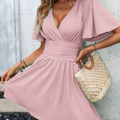 Breezaya Women'S Butterfly Sleeve Cinching Waist Dress