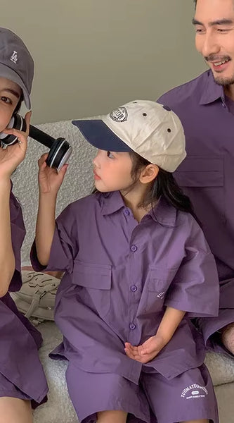 Korean Style and Daughter Son Same Shirts Shorts Outfit Fashion Family Summer Clothes2025Children'S Clothing Sets Father Mother