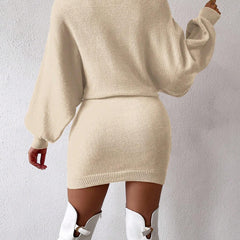 Chiquease Graphic Pattern Batwing Sleeve Sweater Dress Fall Winter Cloth for Women